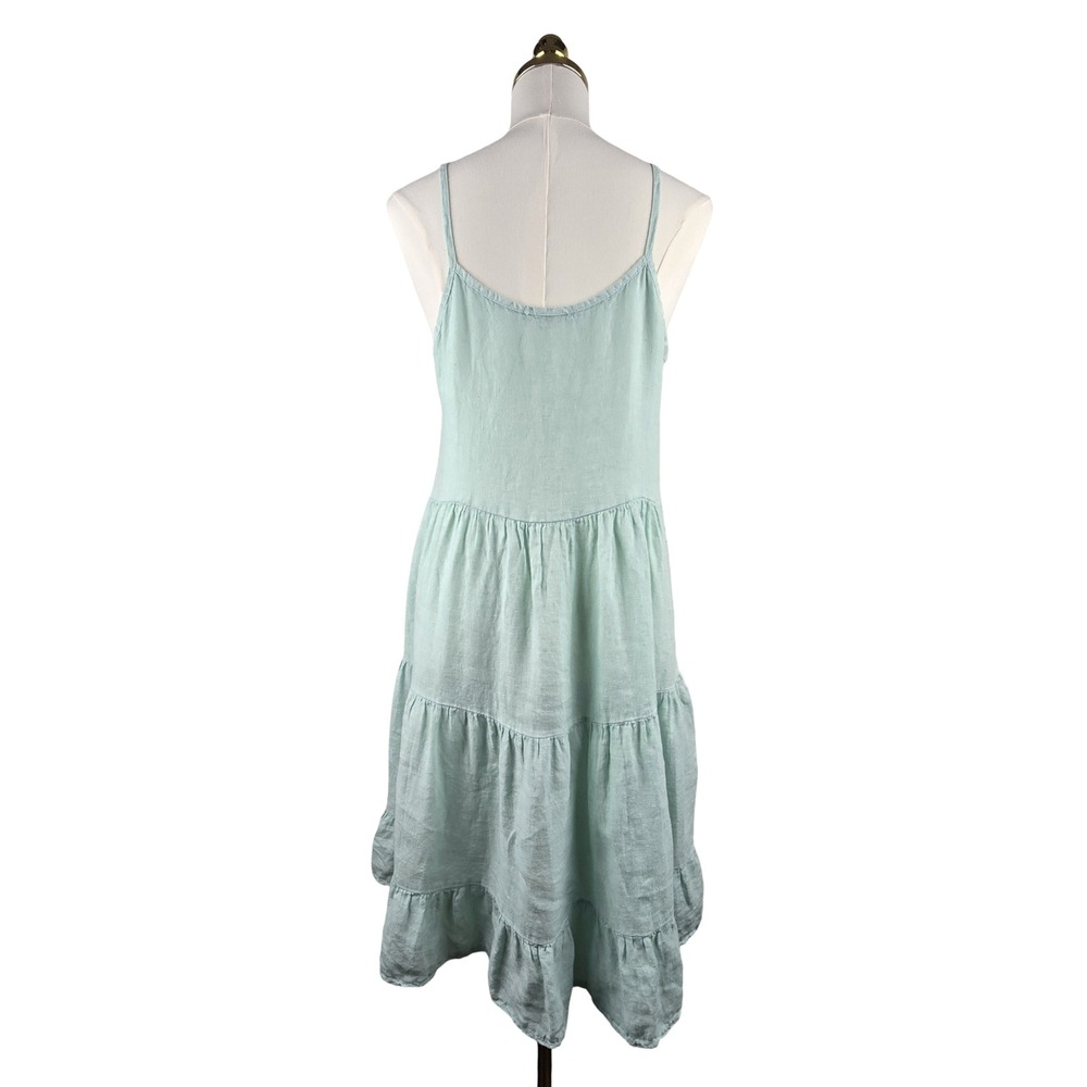 Valentina Naldi 100% Linen Dress Women M Tiered Ruffle Midi Coastal Boho Beachy